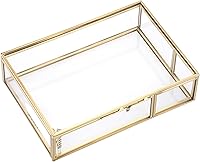Hipiwe Vintage Gold Glass Photo Box - Small Jewelry Trinket Storage Organizer Display Case Home Decor