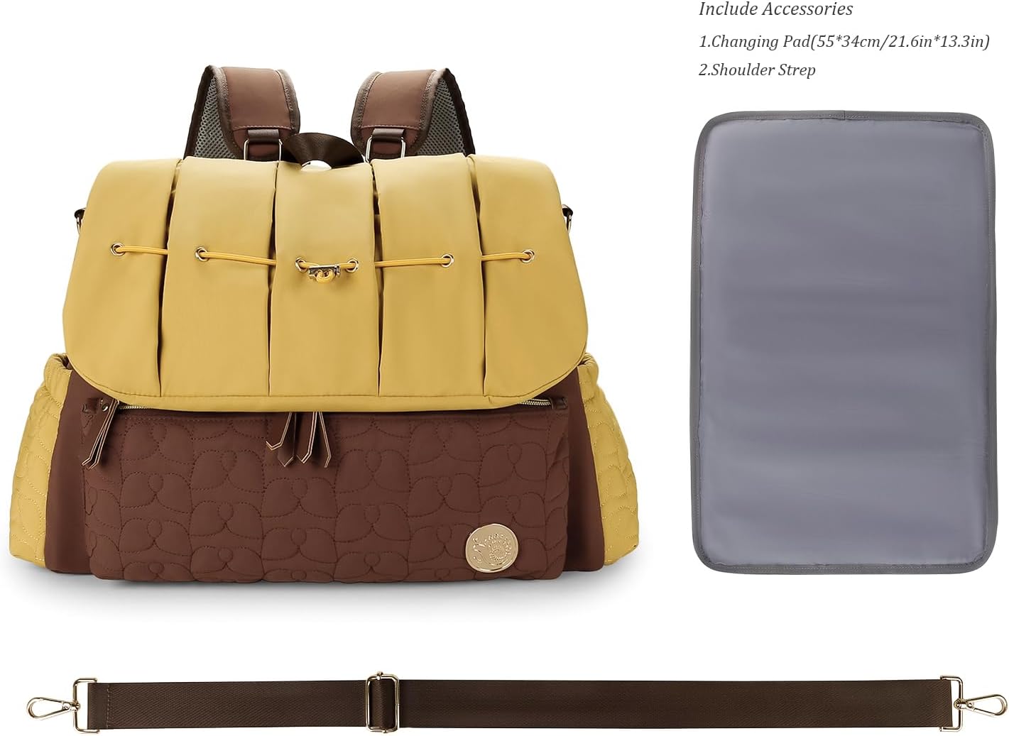 MOMIGO Baby Diaper Bag Backpack - Large Size Multifunction Travel Back Pack for Mom, Fashion Classic Maternity Baby Changing Bags with Portable Changing Pad (Brown)