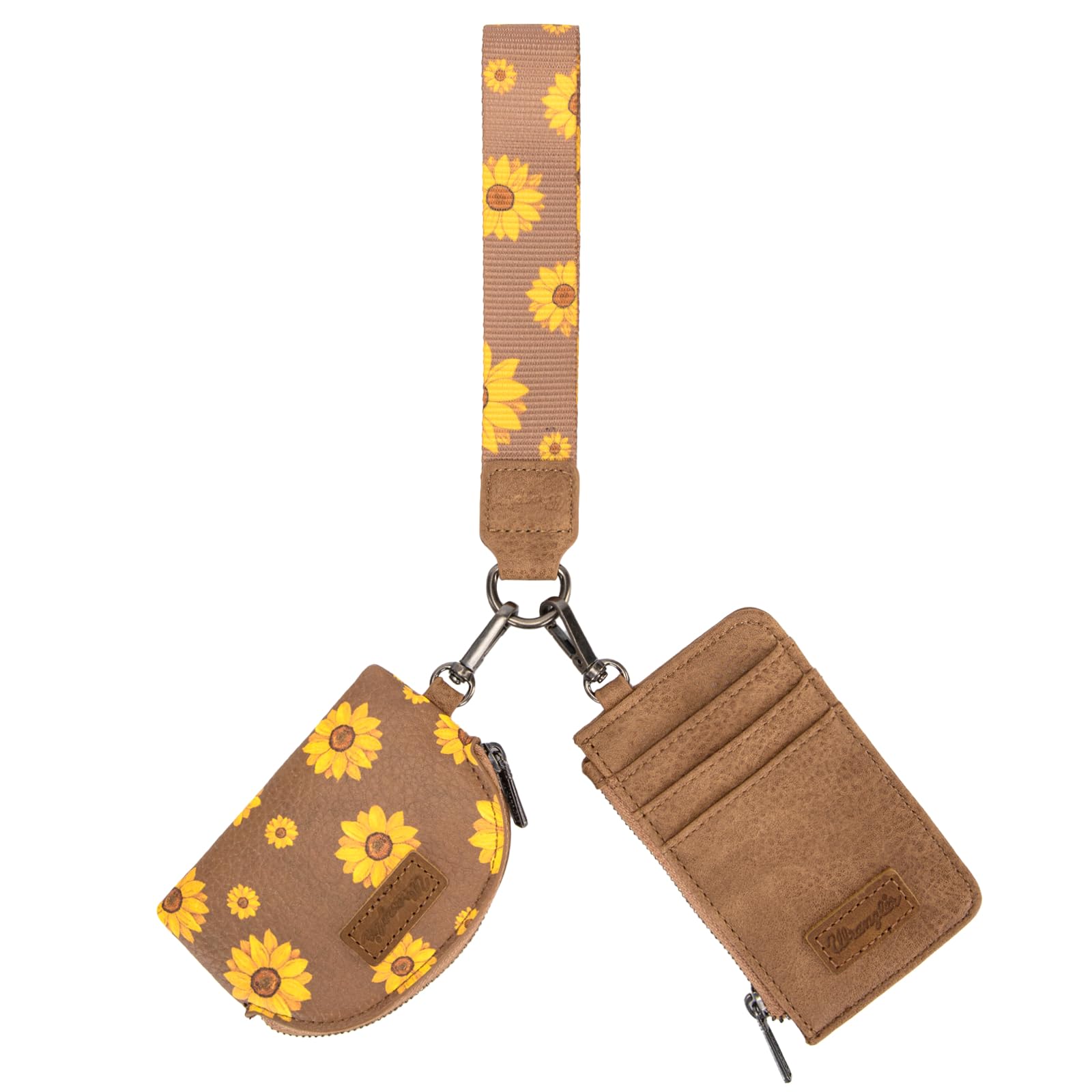 Wrangler KeyChain Wristlet Wallets for Women Sunflower Floral Dual Pouch Wristlet Western Credit Card Holder Wallet with Zipper Pocket