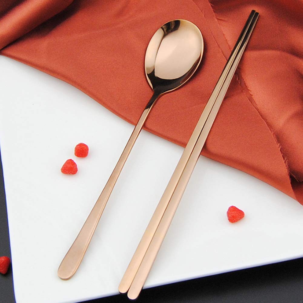 Łyżka, pałeczki, prezent świąteczny, koreański zestaw łyżek ze stali nierdzewnej Zestaw sztućców(Rose)
