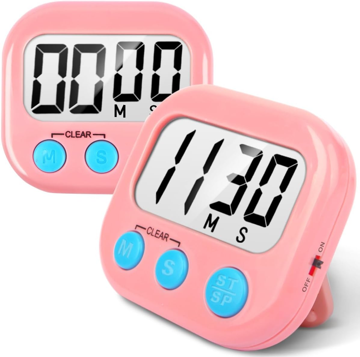 Digital Kitchen Timer - 1 Pack Magnetic Visual Countdown Timers with Loud Alarm, Count Up Stopwatch Clock for Cooking, Baking, Blind, Classroom, Bathroom, Study (Not Including Battery) (Pink)
