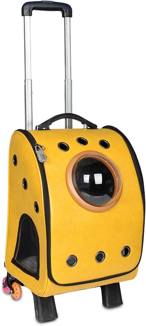 Pettom Foldable Cat Bubble Backpack with Wheel Breathable Puppy Travel Bag Detachable as Waterproof Dog Carrier Switchable Mesh Panel