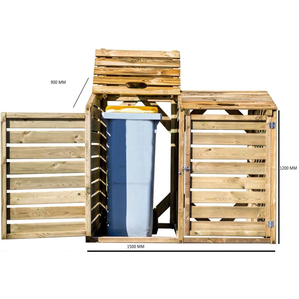 Cache Poubelle Double 150x90x120cm Bois - CP15090