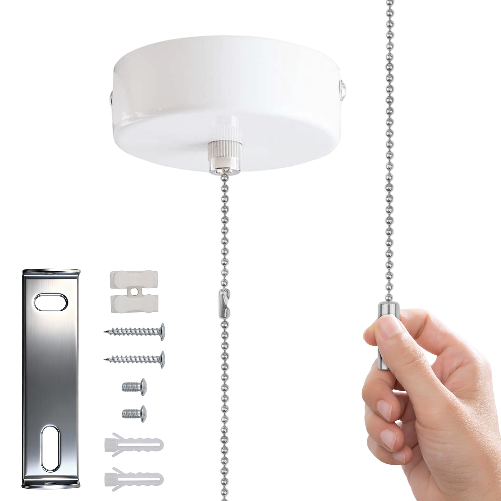 Pull Cord Light Switch Bathroom, With 150Cm Chain Kit, Bathroom Ceiling Light Pull Cord Switch, For Bathroom Chandeliers Accessories(White)