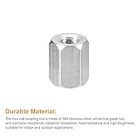 Vista 9 de uxcell Tuercas de acoplamiento M6 x 1 paso 0.787 in de longitud, 8 tuercas de acoplamiento de varilla hexagonal métrica de acero inoxidable 304