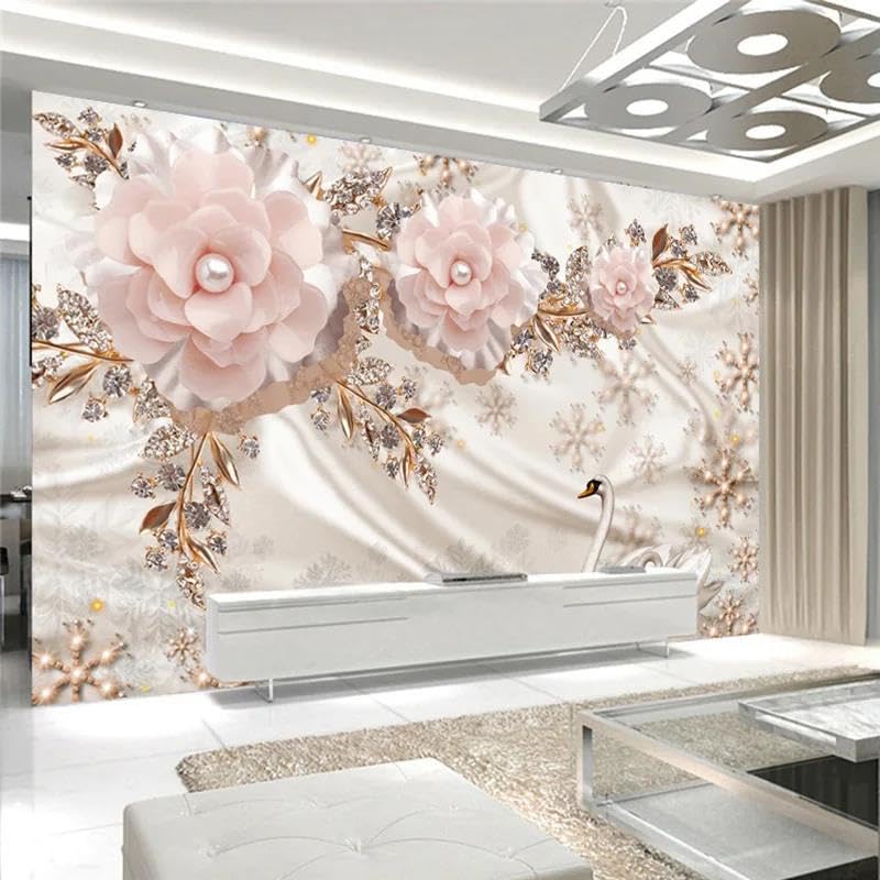 Papier peint 3D fleurs roses en PVC auto-adhésif pour deco murale de salon - 2