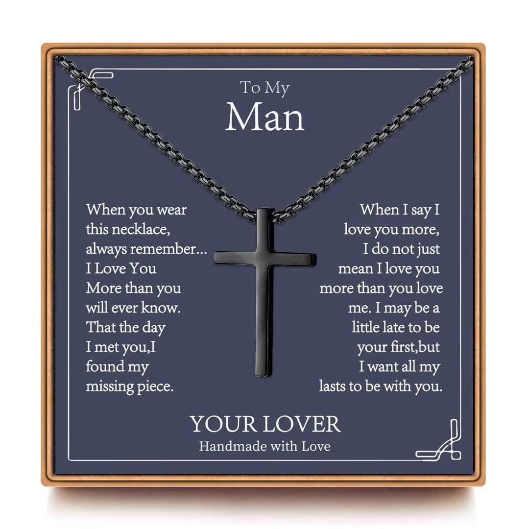 IEFSHINYHusband Gifts for Husband, Husband Gifts Black Cross Necklace for Men Christmas Birthday Anniversary Valentines Day Gifts for Men Husband Boyfriend Husband Gifts from Wife Jewelry Gifts