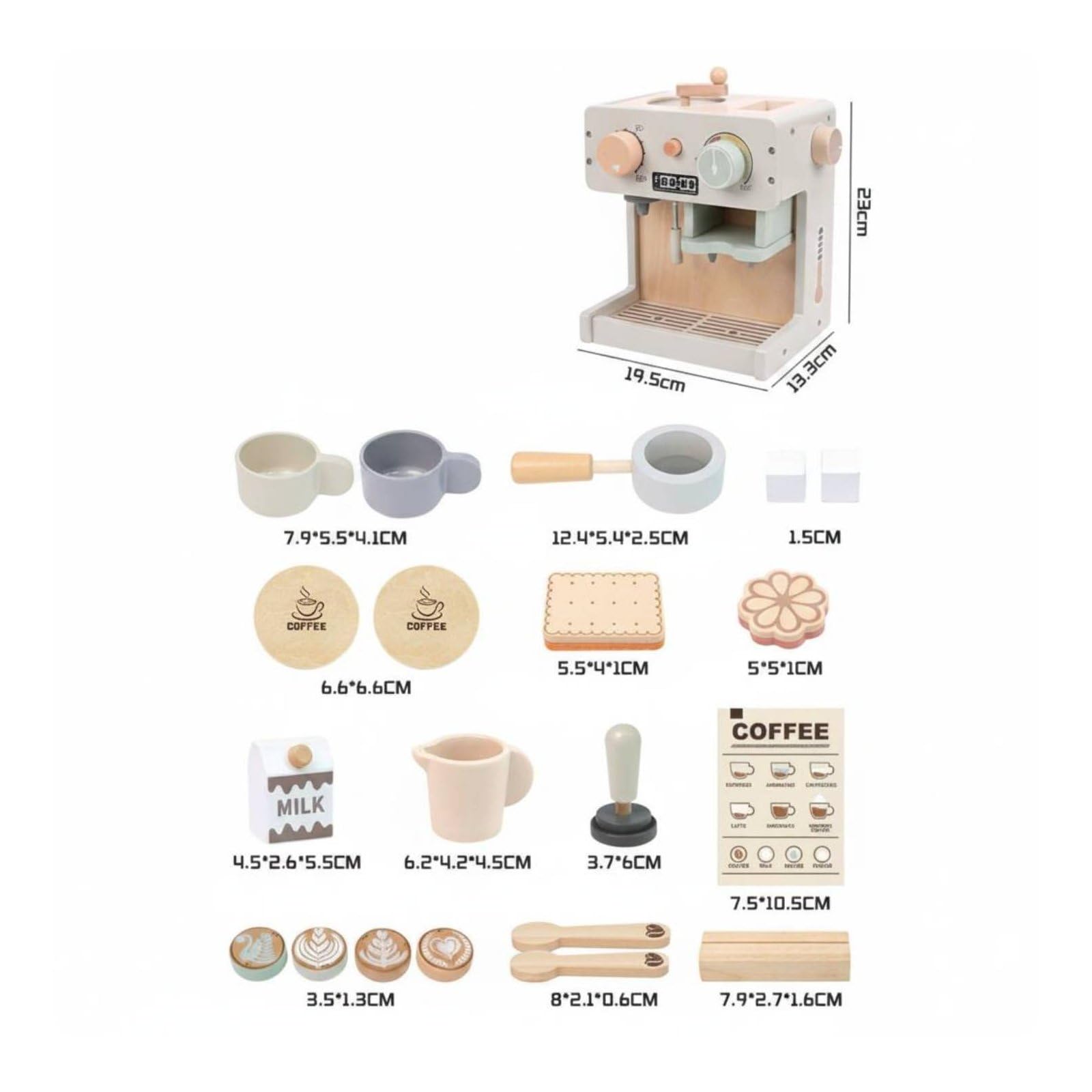 Cucina Giocattolo Bambini Macchina Del Caffè Giocattolo Set Caffetteria Finta Accessori in Legno con Tazze Cucchiaini Pannello Adatta per Gioco di Ruolo Cameretta Momenti Attività Educative