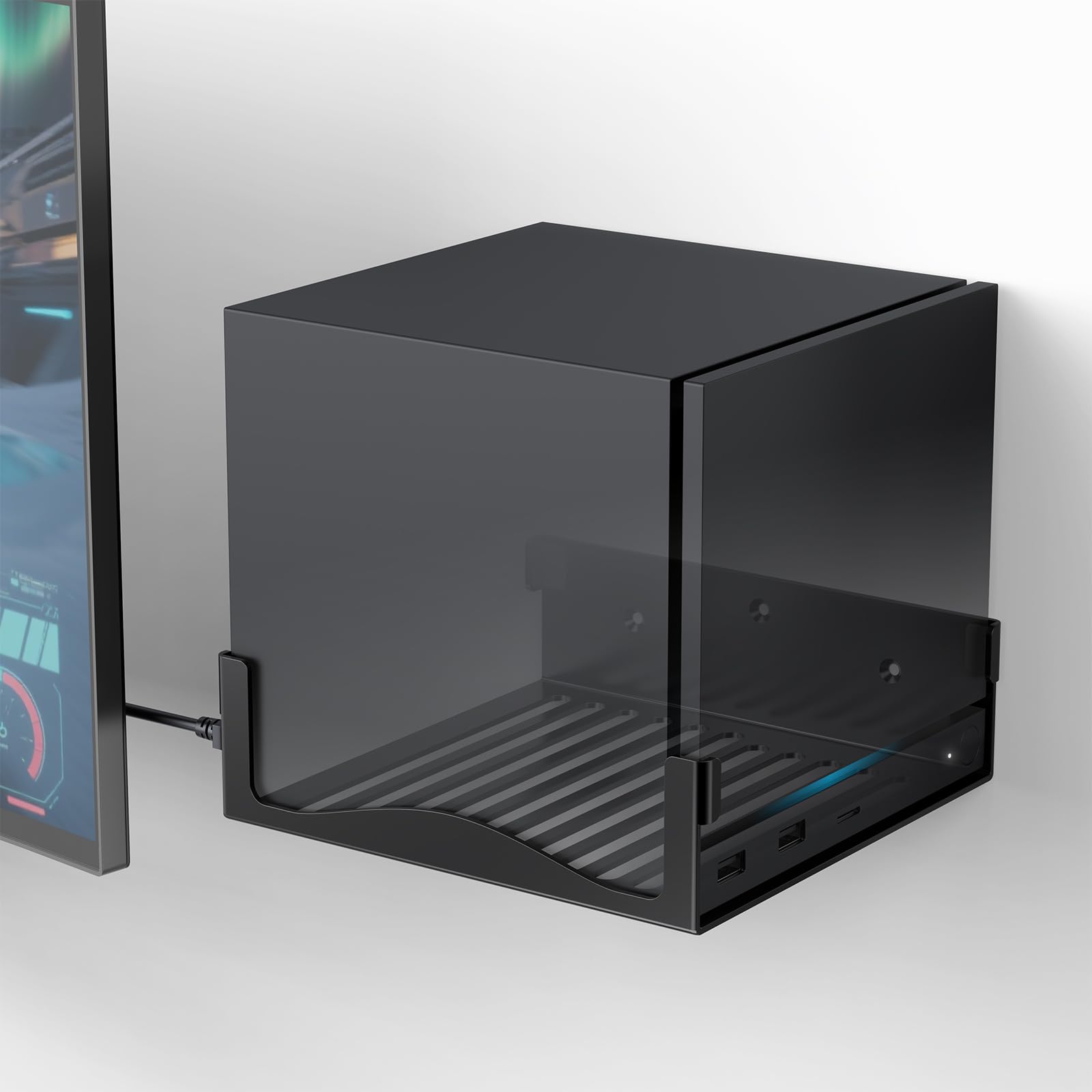 Supporto da parete console per Steam Machine, staffa da parete salvaspazio con raffreddamento ad aria, dotata di vite metallica, per pietra, legno, mattoni, piastrelle e marmo