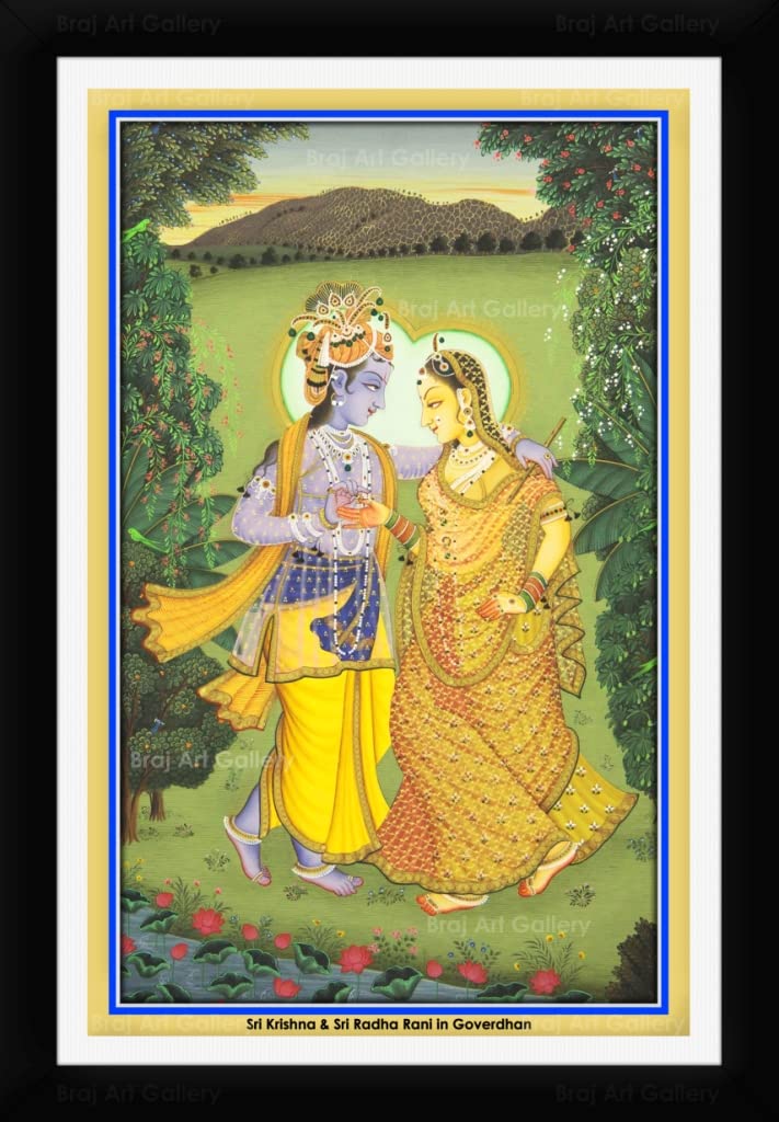 Braj Art GalleryRadha & Krishna in Goverdhan Pichwai Painting Framed Size 13.5X19.5 Inches