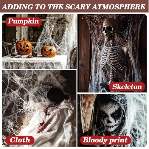 Image of Pop The Party Halloween Spider Web Decorations - Stretchable Fake Cobwebs with Spiders for Indoor & Outdoor Halloween, Haunted House & Yard Decor 2 Spiders