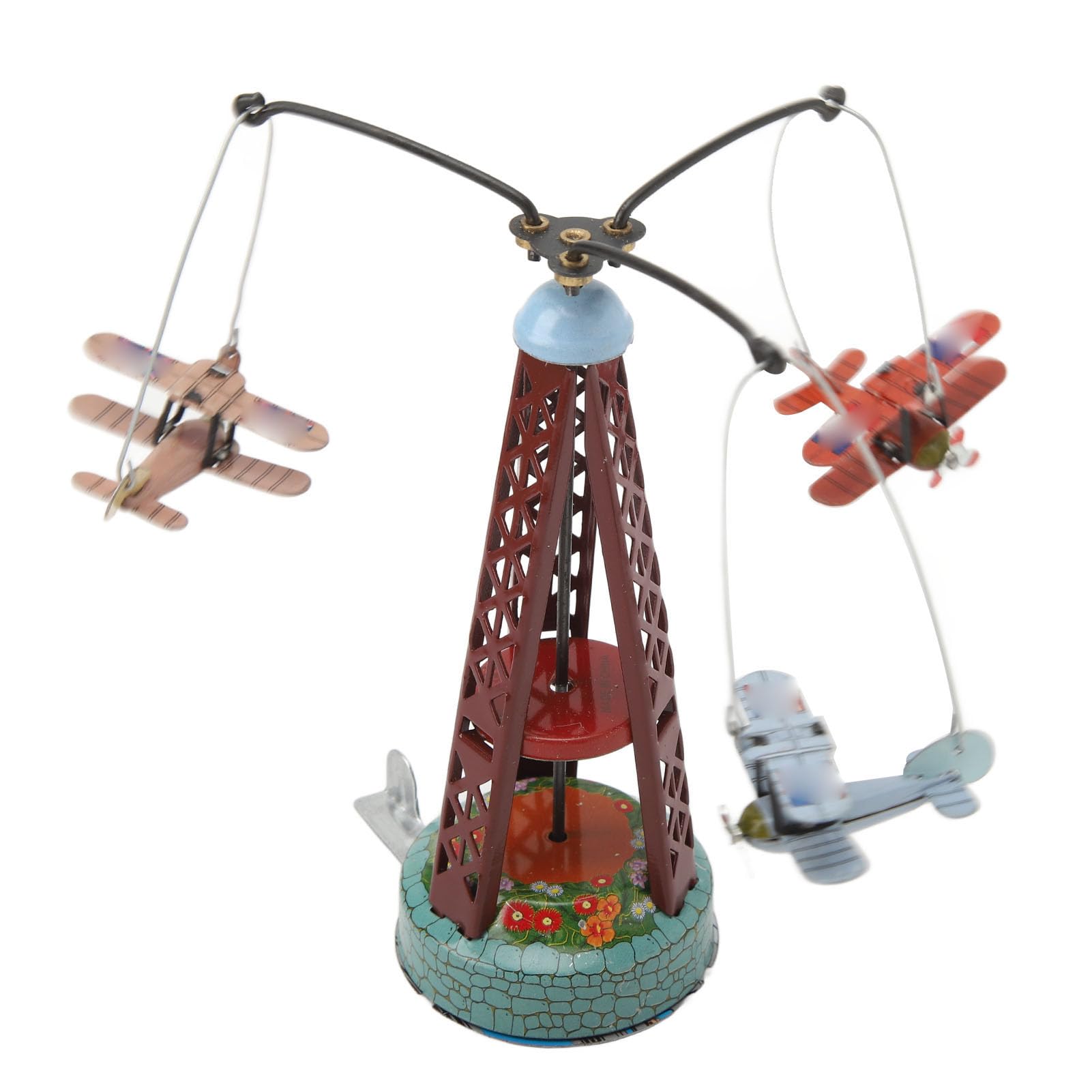 Doppeldecker Rotierendes Spielzeug aus Weißblech, Nostalgie, Rotierendes Flugzeugspielzeug, Rotierendes Doppeldecker-Ornament