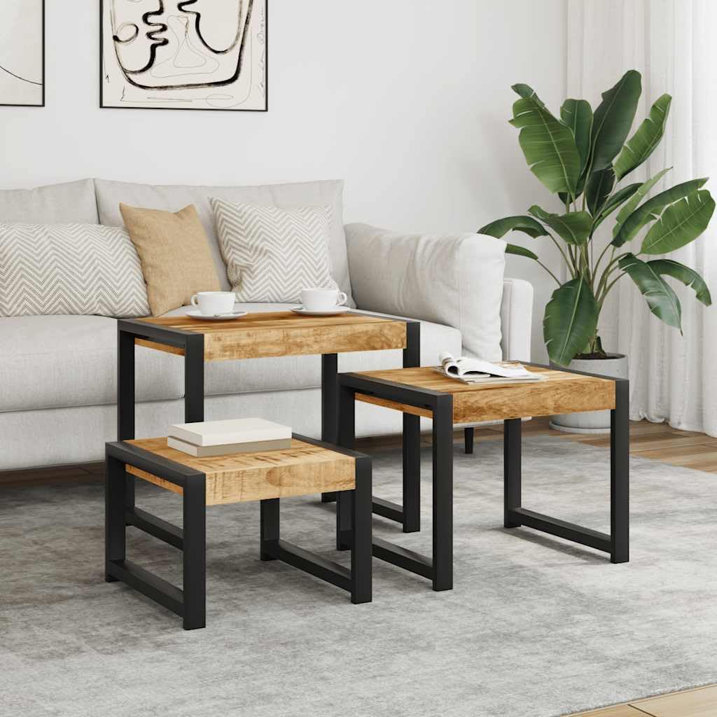 vidaXL Tables Gigognes 3 pcs Table d'Appoint Console Bois Massif de Manguier