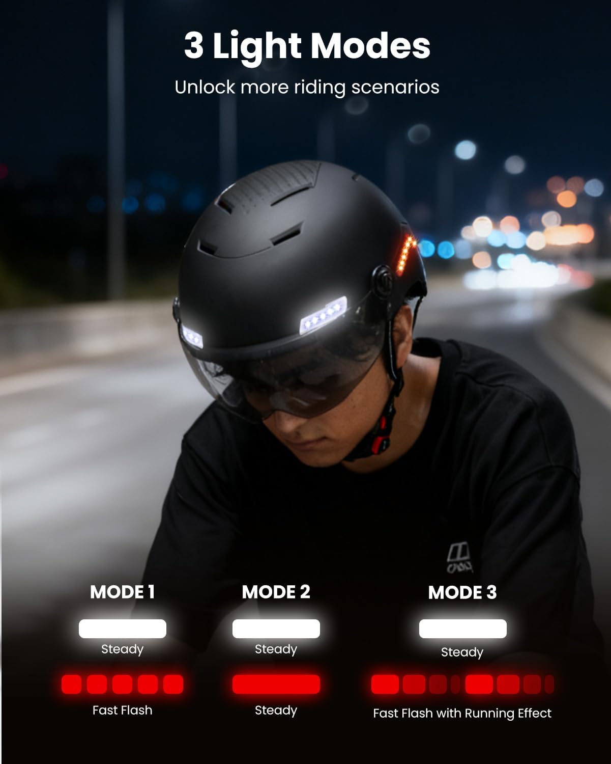 ILM Smart Adult Bike Helmet Front Side Rear LED Light Automatic G-Sensor Turn Signal & Brake Warning Road Cycling Model MB101L