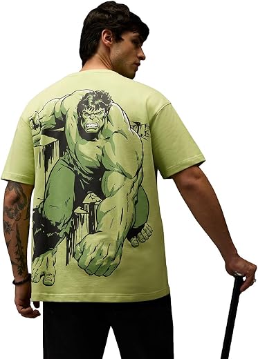 The Souled Store Men's Cotton Oversized Fit Official Hulk: The Incredible Oversized T-Shirts