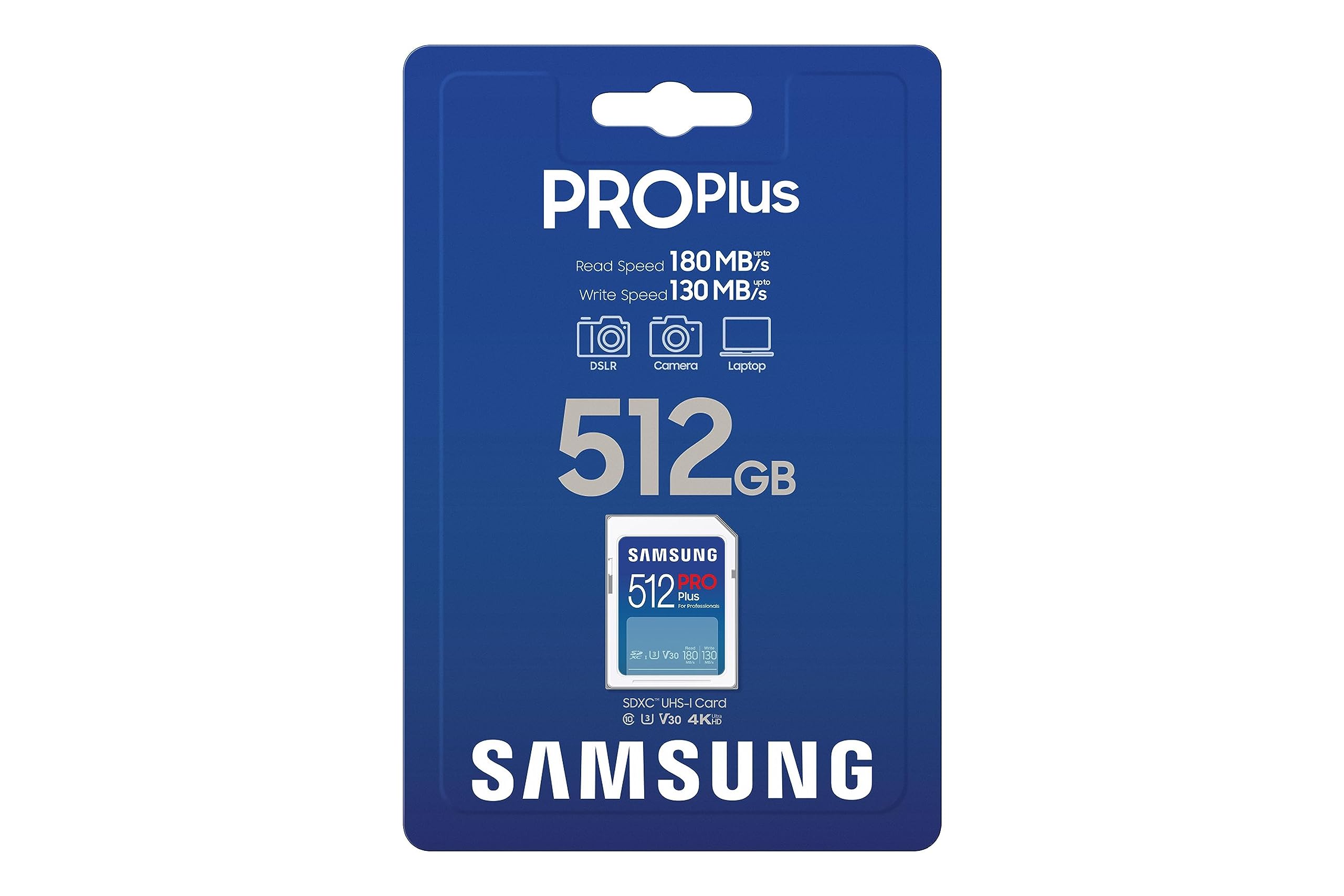 Samsung PRO Plus Tarjeta de memoria SD, 512 GB, 180 y 130 MB/s, Full HD & 4K UHD, UHS-I, U3, V30, A2, Compatible con Smartphone Android, Tableta, GoPro y Drone DJI (MB-SD512S/EU)