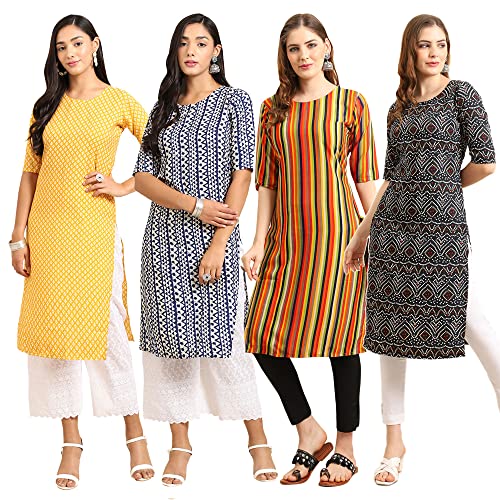 Image of Pinkmint Women's Crepe Digital Print Straight Kurta (Pack of 4)