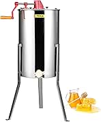 VEVOR 3 Frame Honey Extractor, Stainless Steel Manual Beekeeping Extraction, Honeycomb Drum Spinner with Transparent Lid, Apiary Centrifuge Equipment with Height Adjustable Stand