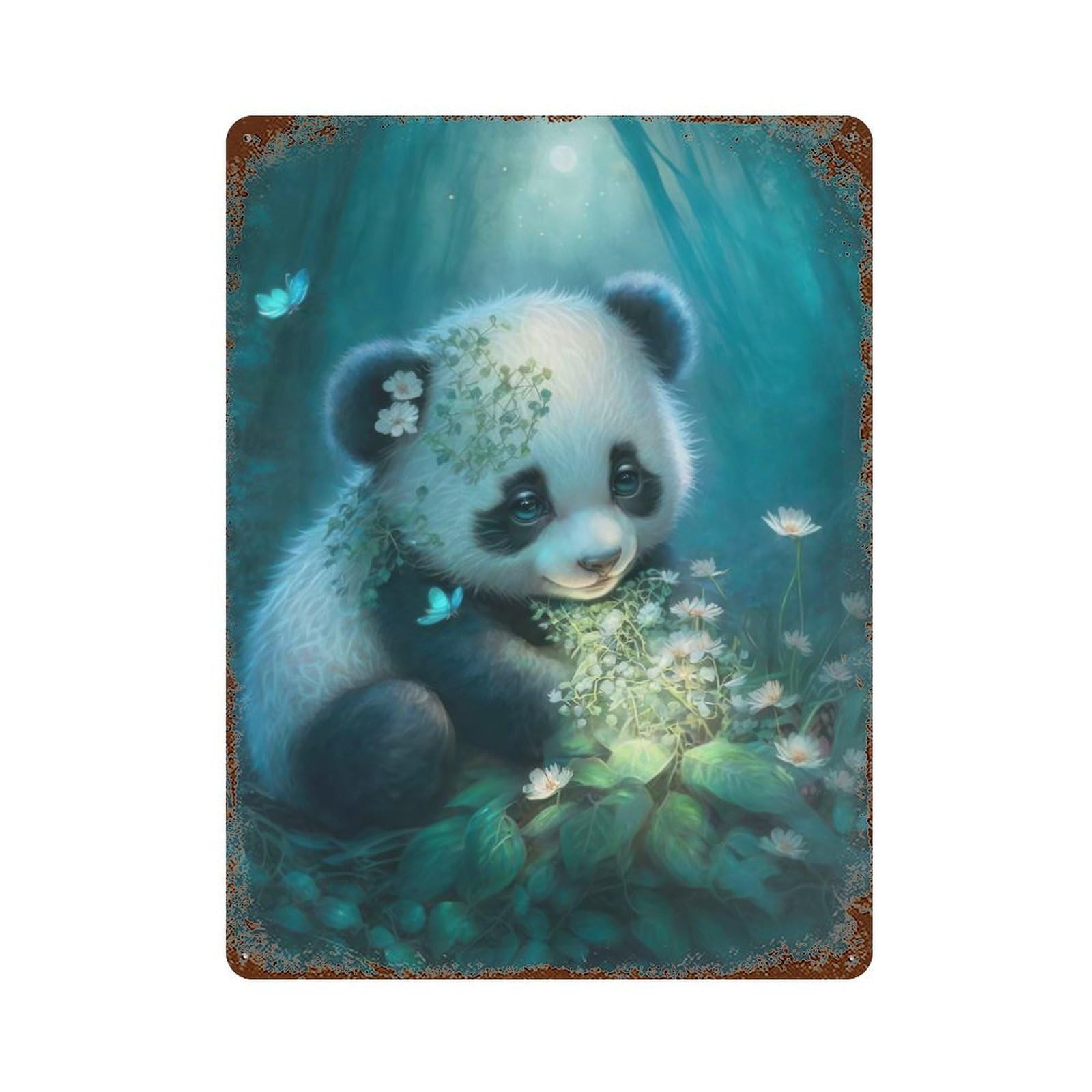 Adorable Little Panda Bear Decorative Tin Sign 15.7"x11.8", Shabby Chic Decor for Garage, Pub Or Kitchen
