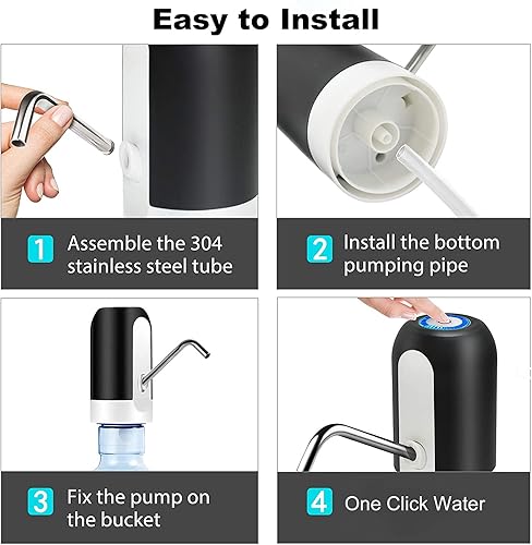 Miniatura 4 de Dispensador de agua eléctrico, bomba automática, carga USB, se adapta a botellas de 5 galones, color negro