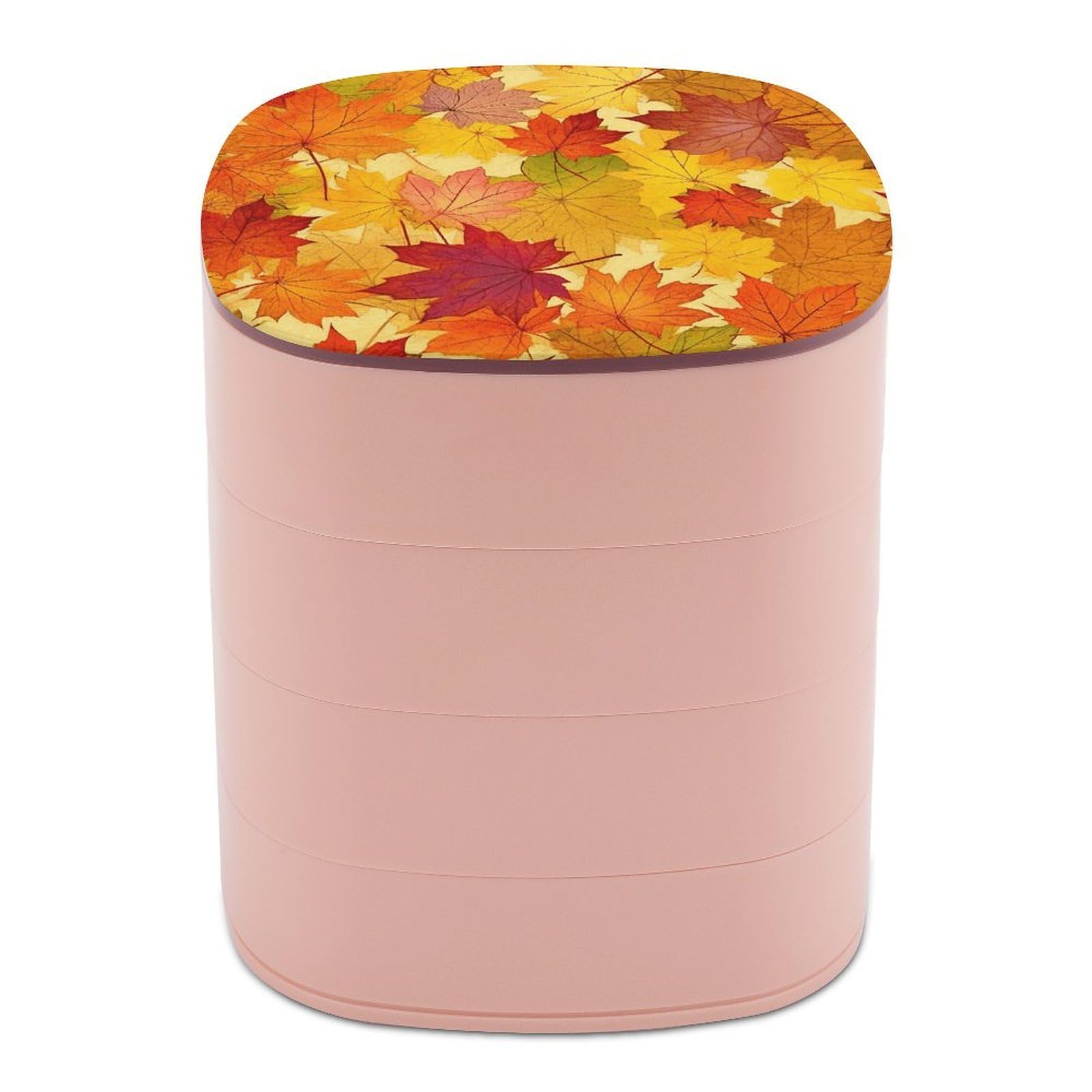 VstaDank Autumn Leaves of Maple Jewelry Organizer Small Travel Earring Storage Box with Mirror 4-Layer Rotating Travel Jewelry Tray Case with Lid Large Capacity Jewellery Holder Case