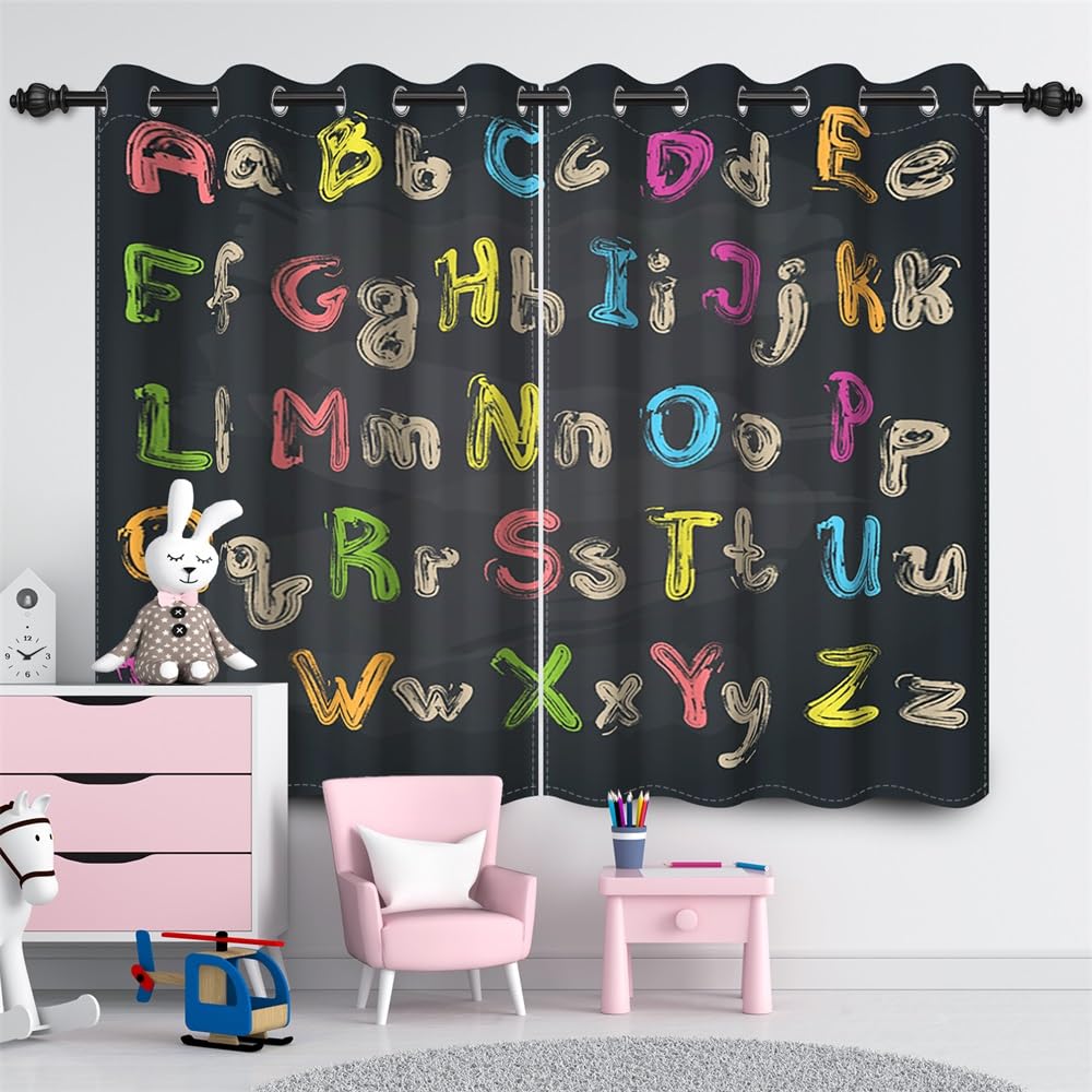 168x229cm Letras interesantes para Aprender Cortinas Colores Cortinas Patrones ABC Cortinas educación Infantil Dibujos Animados Cortinas Infantiles decoración Cortinas sombreadas, 2 Piezas