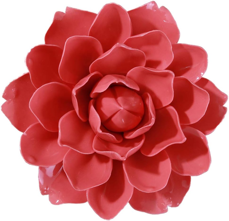 ALYCASO Artificial Flowers Wall Decoration for Living Room Bedroom Hanging 3D Wall Art Ceramic Flower Pediments Sculpture 5.11 inch Red DMWP-HZY-003TSXL-RD-13