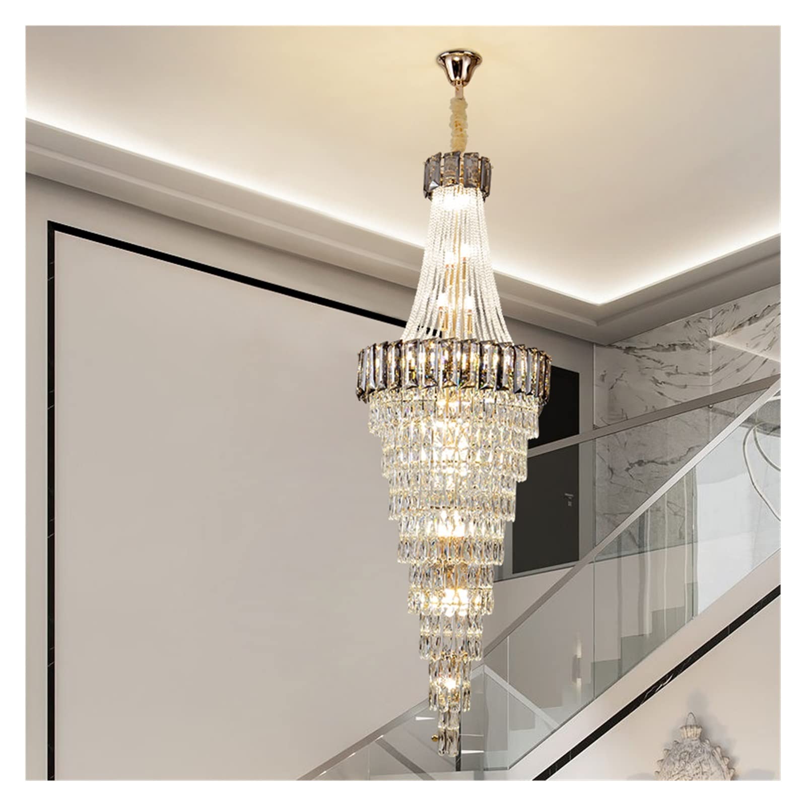 LYMSXAZOU Crystal Chandelier Pendant Light for Hotel Lobby, Staircase, Living Room - Elegant Modern Lighting Fixture