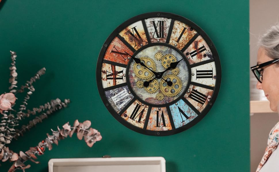 Miniatura 3 de Unique Moving Gear - Reloj de pared extra grande de 21 pulgadas, funciona con pilas, decoración industrial retro estilo casa de campo steampunk para