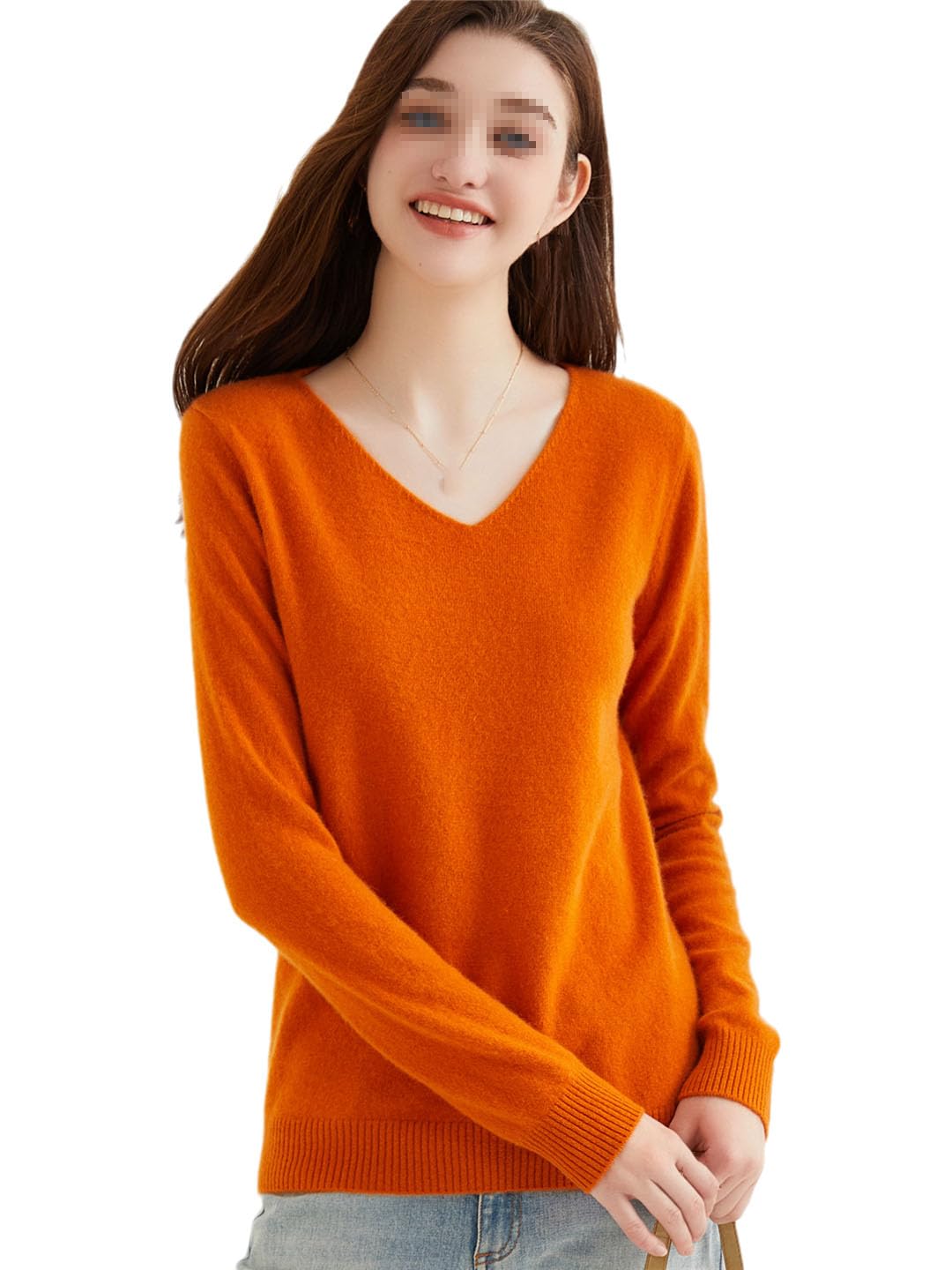 Suéter De Cachemira con Cuello En V para Mujer Jersey Básico De Cachemira Tops De Punto De Manga Larga De Lana
