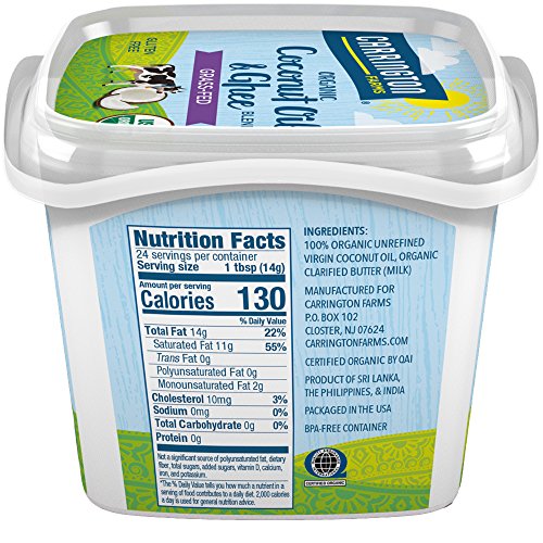 USDA Organic Grass Fed Ghee and Coconut Oil Blend, 12oz, Compare our cost per oz and Certified Organic, Carrington Farms