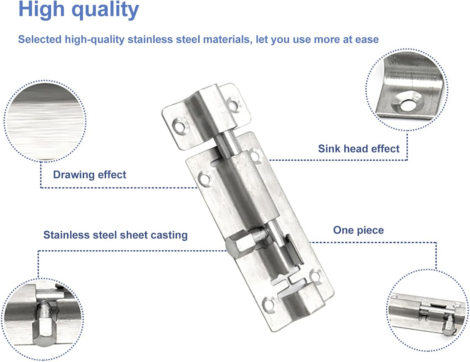 Stainless Steel Door Security Slide Latch Lock - Heavy Duty Angle Lock for Sliding Barn Doors, Cabinets, and Windows(4in)