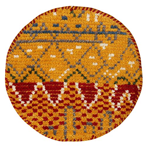 萩原 チェアパッド 座布団 イエロー 直径約40cm 「クームース ガンター」 ウール100% 羊毛 手織り 円形 ノルディック エスニック