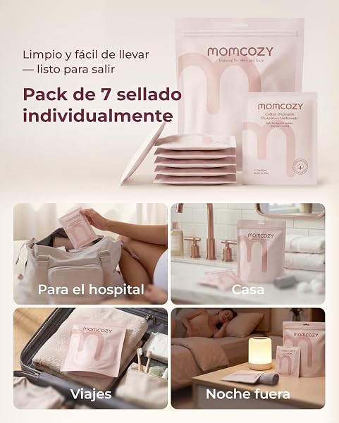 momcozy Bragas Desechables Postparto de algodón 100%, Pack de 7, Bragas Postparto para Mujer algodón Transpirables, de Talle Medio-Alto y con Refuerzo Ancho - 5