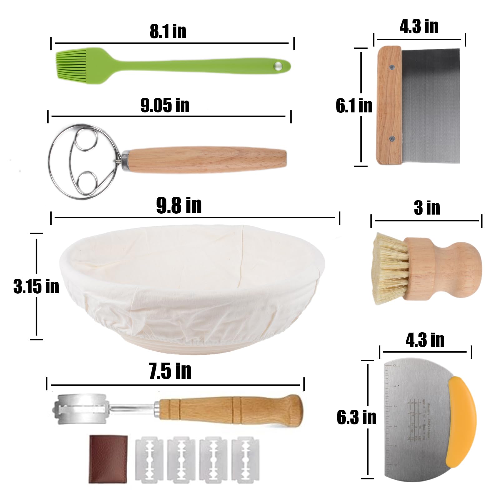 Sauerteig-Starter-Set mit Gärkorb und Backwerkzeugen, professionelles Sauerteig-Brot-Backzubehör, 14-teilig