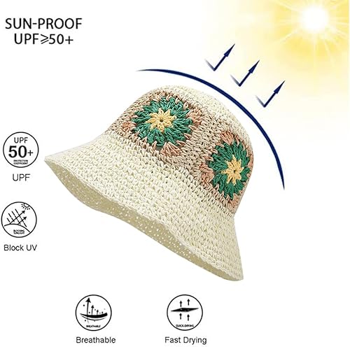 Miniatura 5 de Sombrero de paja hecho a mano para mujer, sombrero de verano hueco de nicho de flores, sombreros, sombreros de sol al aire libre