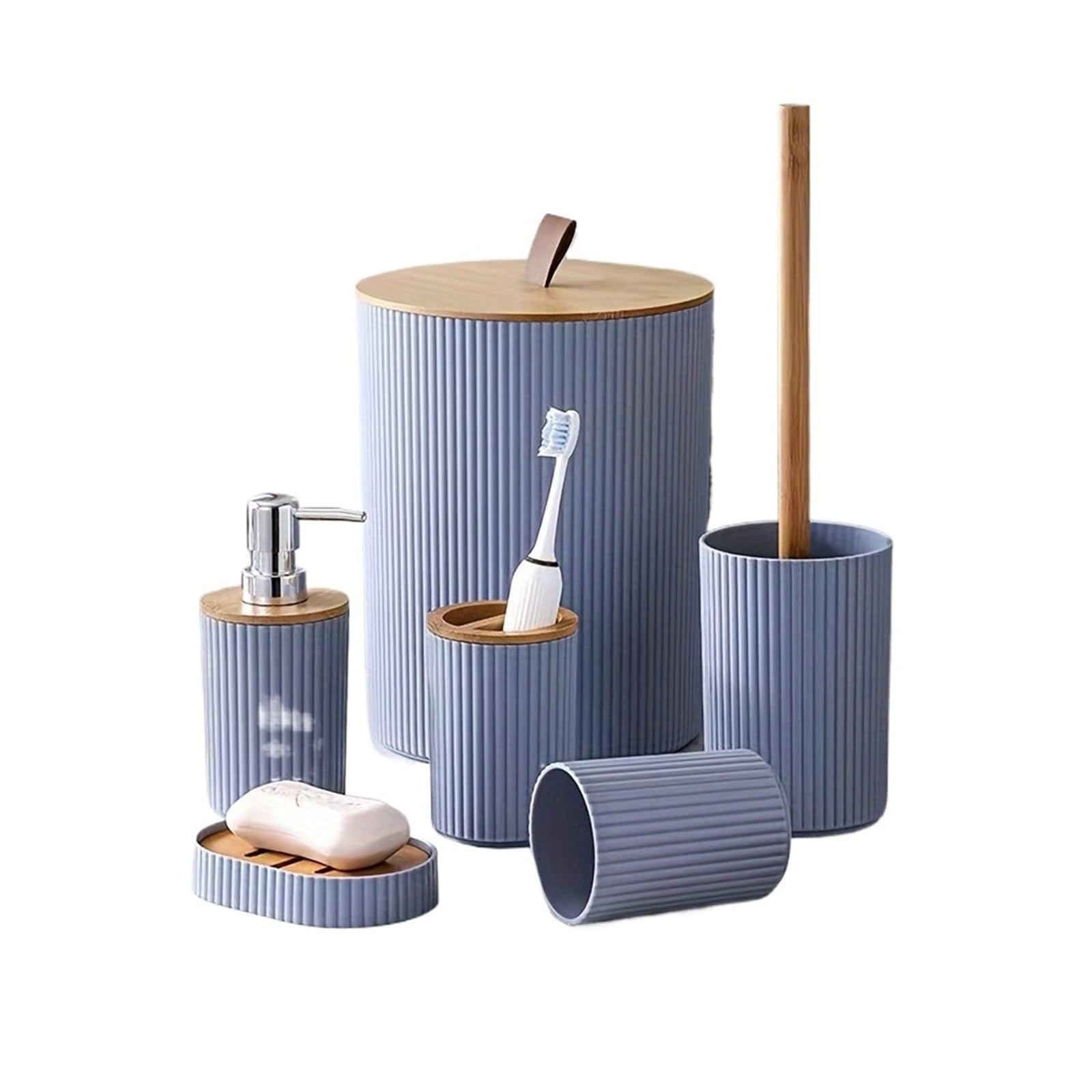 6pc Bathroom Set Daily Necessities Accessories Trash Can Toothbrush Holder Lotion Soap Dispenser Dish Toilet Brush for Kitchen and Bathroom