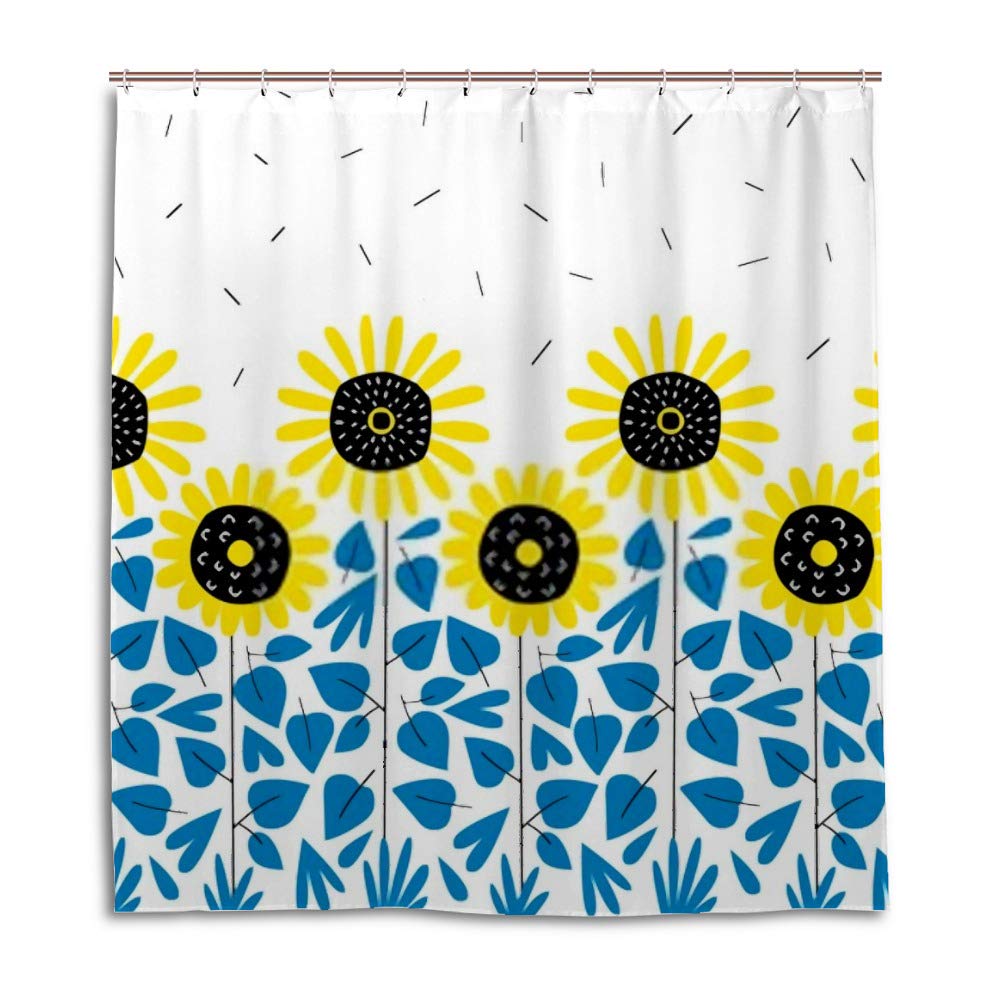 Rideau de douche haut de gamme textile imperméable tournesol jaune avec anneaux