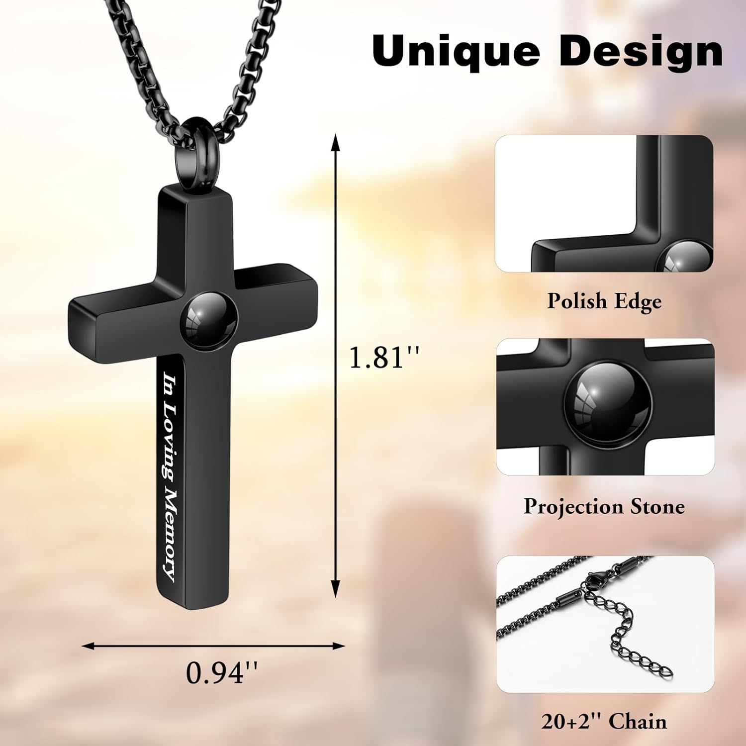 Customize Cross Projection Necklace for Ashes for Men Women Personalized Cross Urn Necklace for Ashes Cremation Jewelry for Ashes Memorial Necklace for Men Women