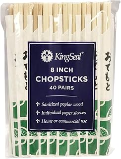80 Count | KingSeal Natural Poplar Disposable Wood Chopsticks, Indiv. Wrapped in Paper Sleeve, 8 Inch, Bulk Pack - 2 Packs x 40 Pairs