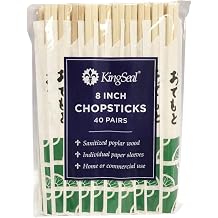80 Count | KingSeal Natural Poplar Disposable Wood Chopsticks, Indiv. Wrapped in Paper Sleeve, 8 Inch, Bulk Pack - 2 Packs x 40 Pairs