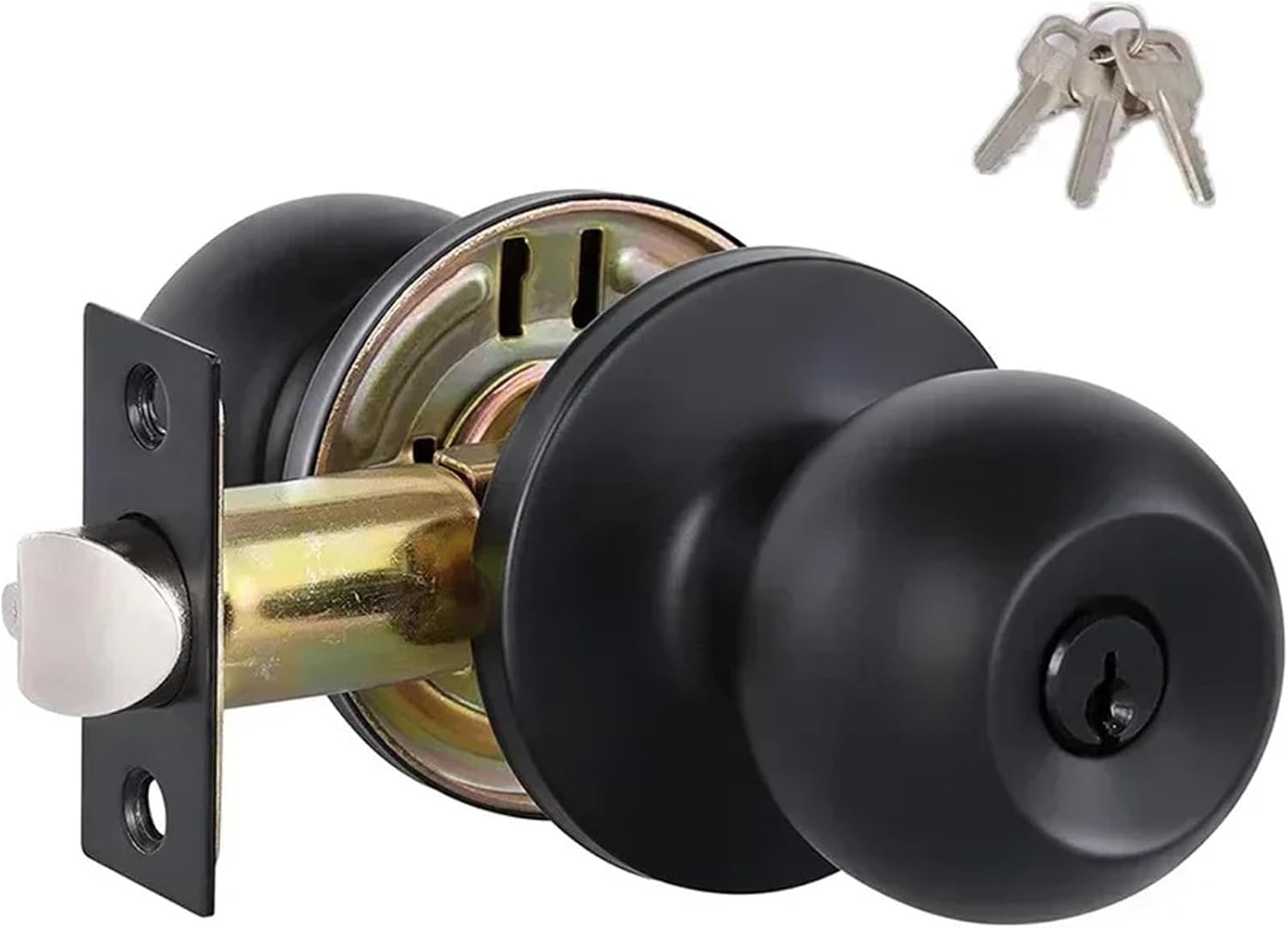 Hardware Three Bar Spherical Lock Black Copper Core Door Handle Silent 1Pcs(Door Thickness 40-60)