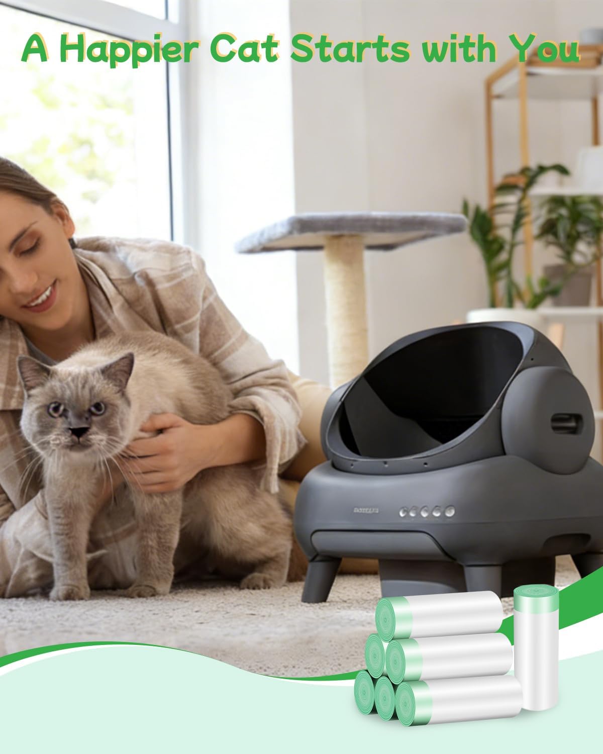 140 Count Cat Litter Bags Liners, Pre-separated Litter Robot Bags for Automatic Litter Boxes & Litter Robot 4/5/3, Thick 10-12 Gal Cat Waste Bags with Strong Ties, Fits Pans Under 24"