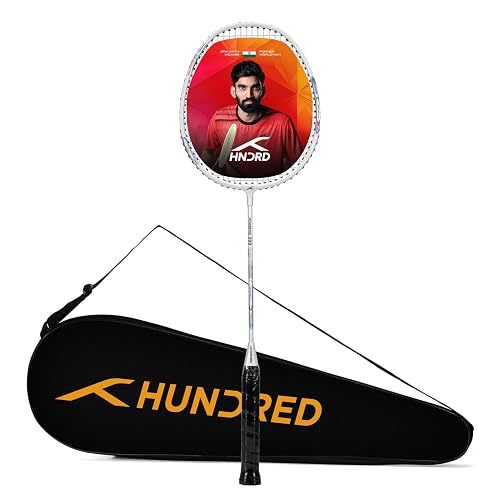 Hundred Aluminium Powertek 200 Badminton Racket with Full Cover (95G, White)