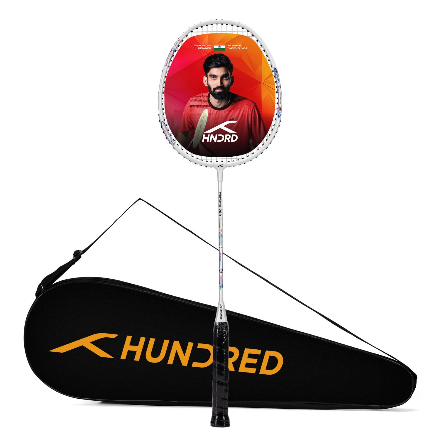HUNDRED Aluminium Powertek 200 Badminton Racket with Full Cover (95G, White)