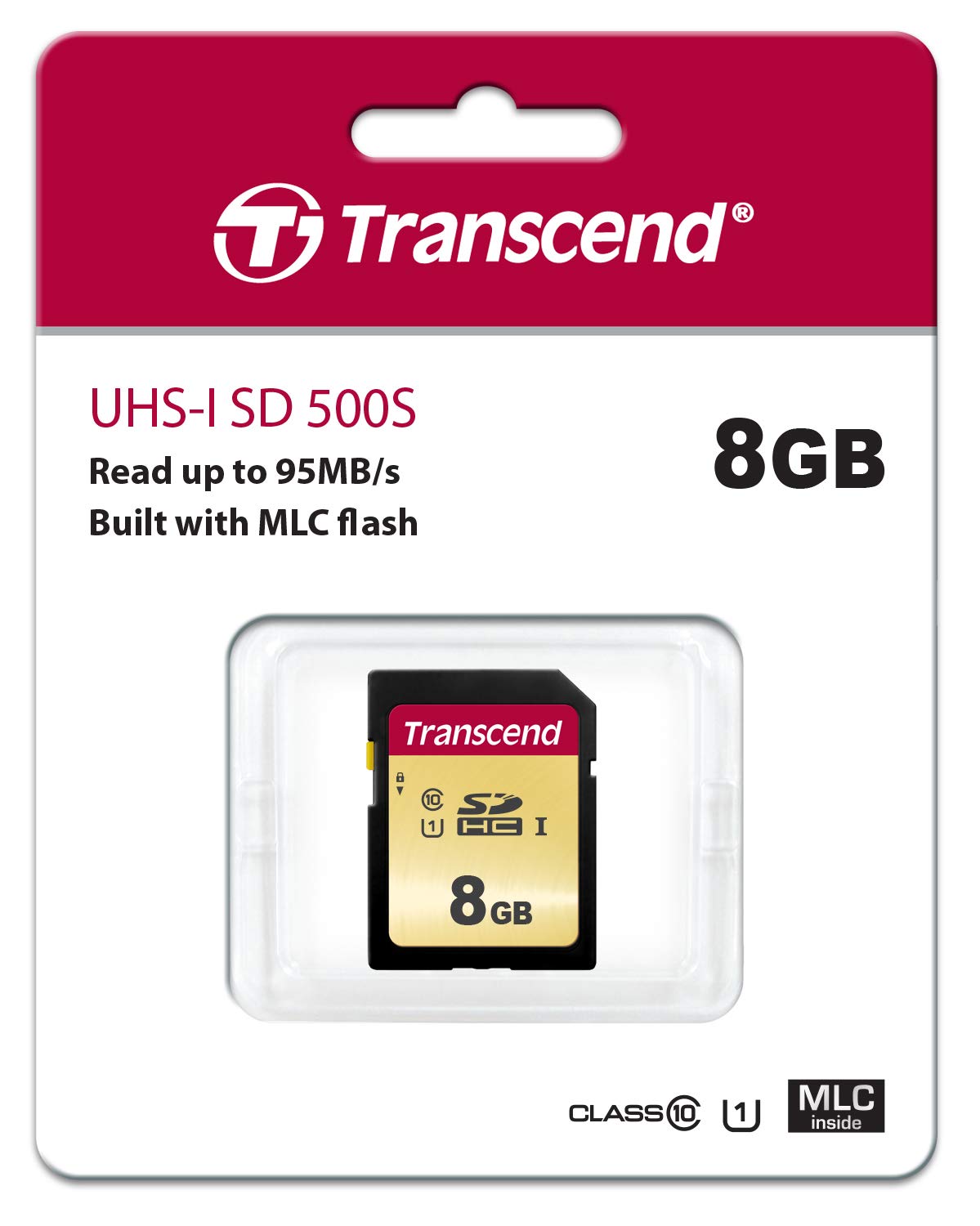 Transcend Scheda di memoria SDXC 500S da 8 GB UHS-I, C10, U3, V30, 4K, Full HD, MLC, fino a 95/50 MB/s (ideale per fotocamere DSLR e videocamere avanzate) - TS8GSDC500S