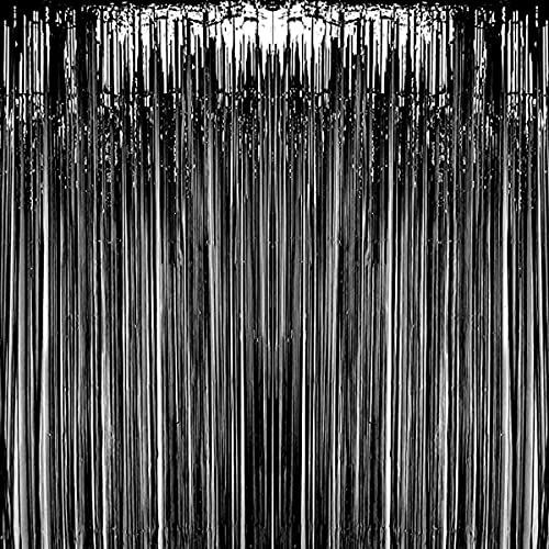 2 PCS Black Foil Fringe Curtains for Walls, Doors and Windows - Foil Curtains for Birthday Party, Baby Shower, Halloween, and Other Events – Foil Decorations