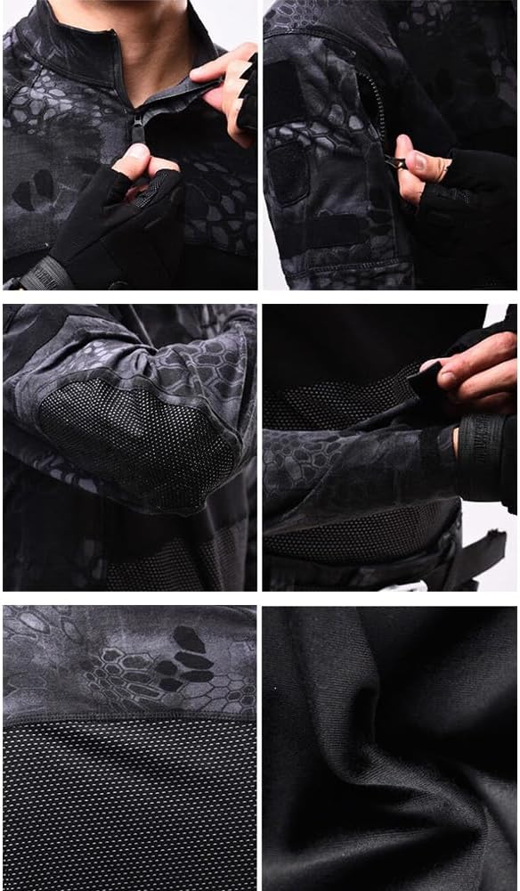 TOMITANY Men's Tactical Military Suits Long Sleeve Fitting Army Uniforms Combat Shirt and Pants with Knee Pads