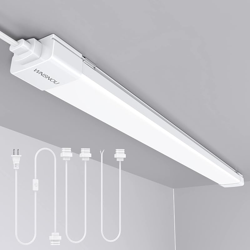 WNSNOU LED Shop Light With Plug, 4FT Waterproof Linkable Tube, 36W Cabinet Lighting 5000K Wired Electric Ceiling With ON/Off Switch, 4000LM Closet Light for Workshop, Room 4FT-1PCS