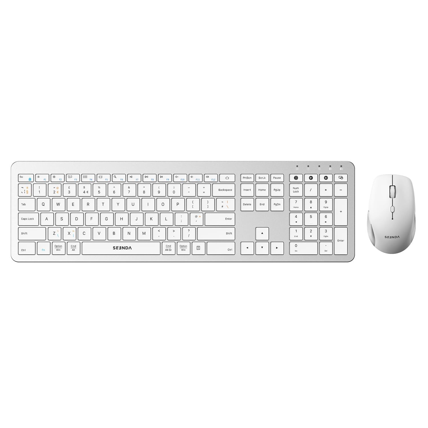 seenda Bluetooth Wireless Keyboard and Mouse, Dual Bluetooth+2.4G USB Multi-Device Connection, Ultra Slim Quiet Computer Keyboard and Mouse Combo for Windows Mac OS Laptop PC iPad Tablet, Silver White
